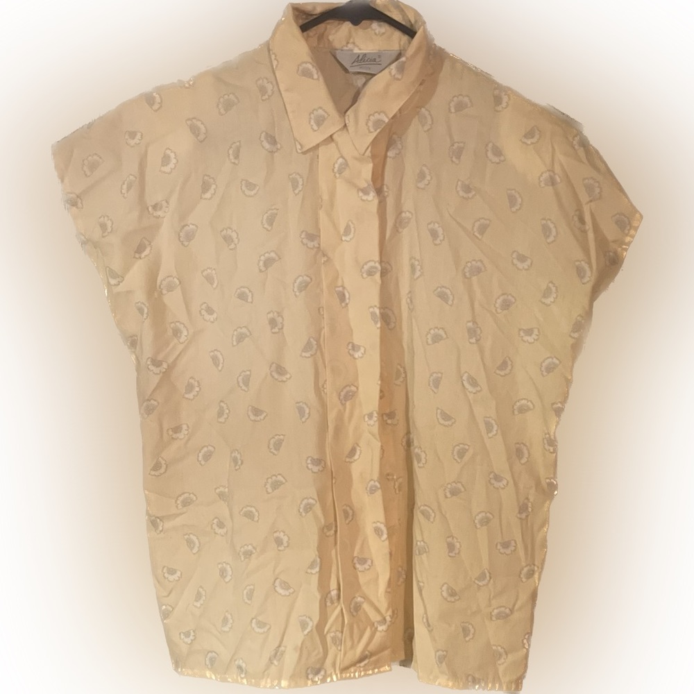 Vintage 80s Alicia Petite Yellow Pastel Sleeveless Button Front Shirt 14P